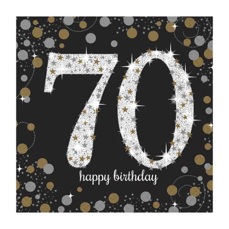 AMSCAN Age 70 Napkins Black Gold Silver 70th Birthday Napkins Tableware Serviettes x 16