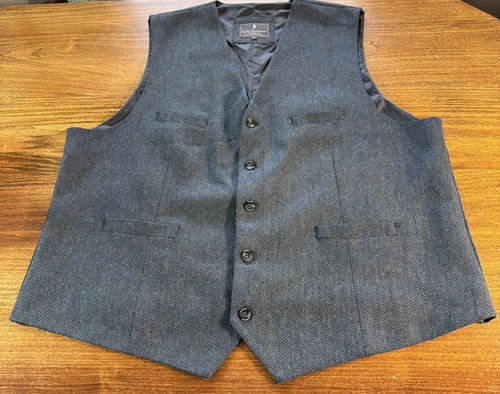 Celtic Ranchwear Vest Men's Large Navy Blue Herringbone Wool Blend Western - product listing photo