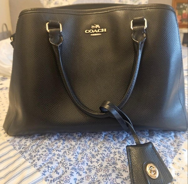 Coach Prairie Satchel Black Pebbled Leather Zip Bag w/ Detachable Strap