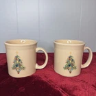 2 Fiesta Christmas Tree Mugs Yellow Coffee Tea Cups HLC Homer Laughlin