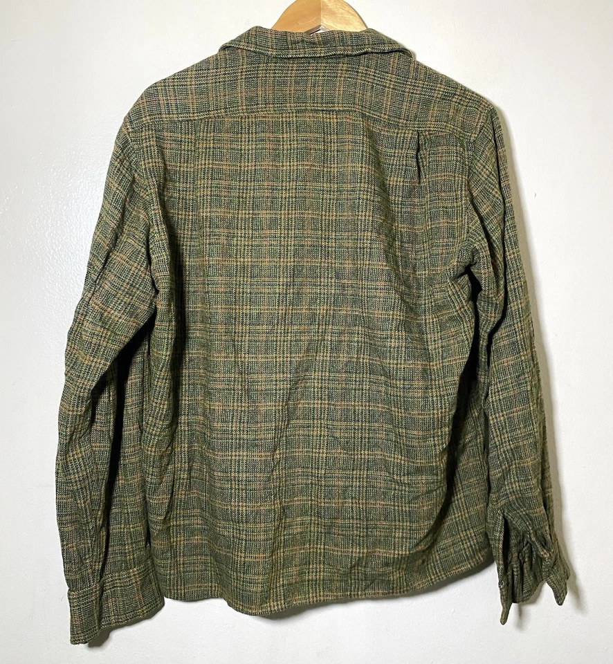 Camisa de franela de lana verde vintage años 60 70 talla grande para hombre con botones » Foto 2 de 4