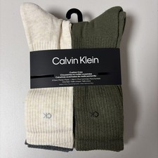 Calvin Klein Men  s Cushion Crew Socks 5 Pair Size 7 12 Green Beige Grey New