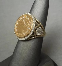 2.00Ct Round Cut Real Moissanite 1851 Dollar Coin Ring 14k Yellow Gold Plated