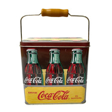 Drink Coca Cola In Bottles 6 Pack of Bottles Handy Empty Tin Can w/ Lid & Handle