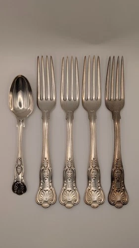 Vintage GORHAM STERLING Silver "King Edward" 5-Pc Lot - 4 Dinner Forks & 1 Spoon