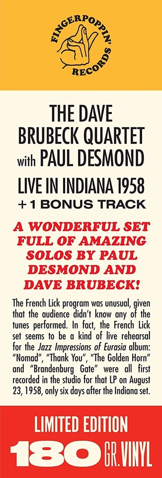 Dave Brubeck Quartet & Paul Desmon Live In Indiana 1958 + 1 Bonus Track (Vinyl) - Image 4 of 4