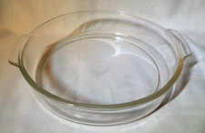 Vintage 1940's PYREX #221 Clear 8.5" Baking/ Cake Dish, Tab Handles, Button TM