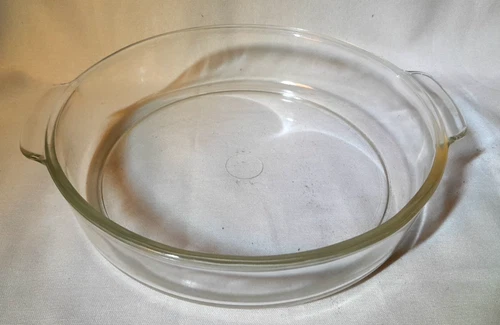 Vintage 1940's PYREX #221 Clear 8.5" Baking/ Cake Dish, Tab Handles, Button TM