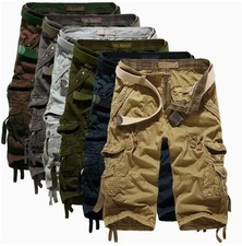 Mens Casual Solid Cargo Shorts Multi Pockets Washed Lounge Size 29-42