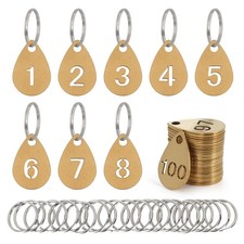 Key Tags with Numbers, Brass Droplet Shaped Key ID Tag, Metal Number Tags, Ke...
