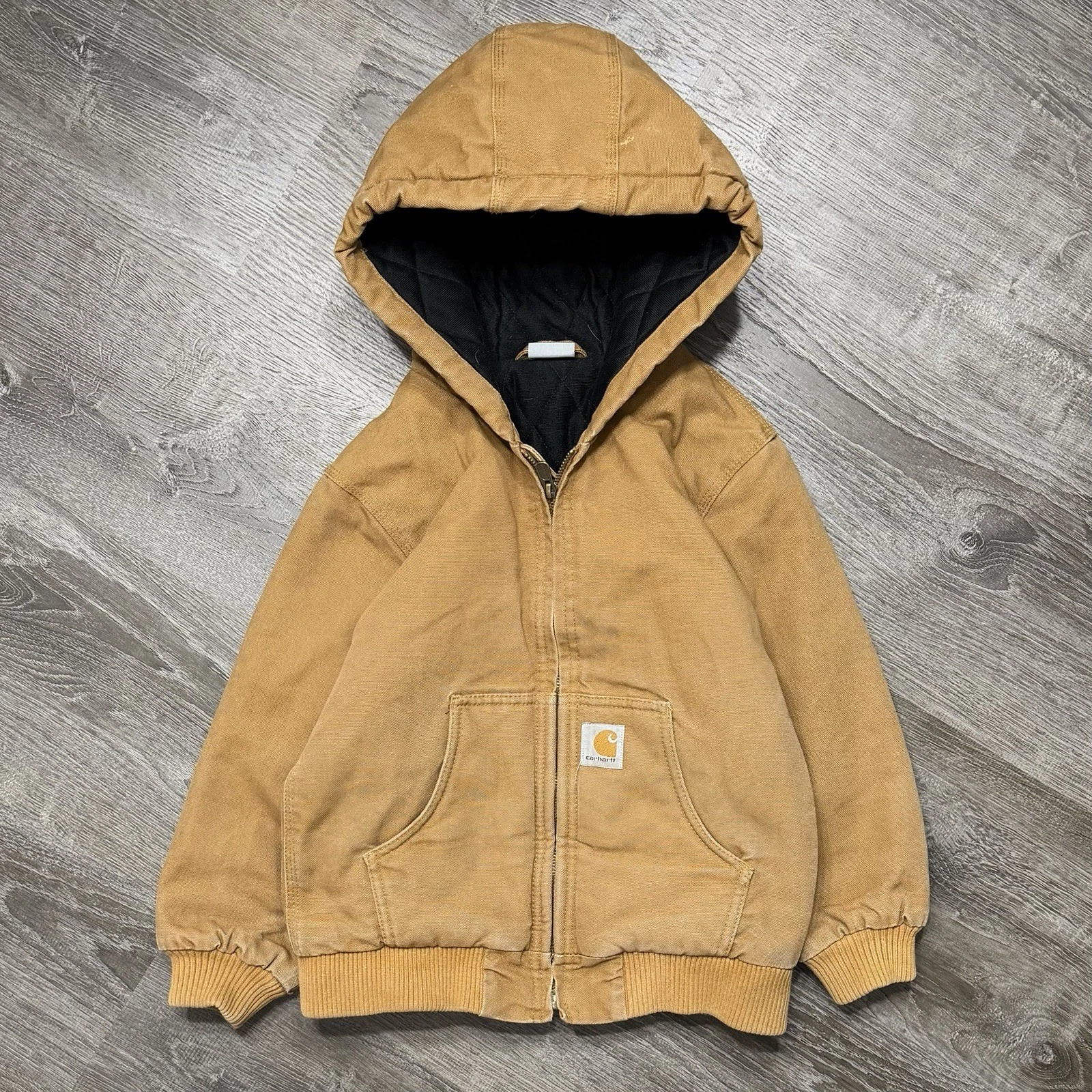 Carhartt Kids Canvas Bomber Jacket Full Zip Khaki Brown Boys Small (7-8) Casual