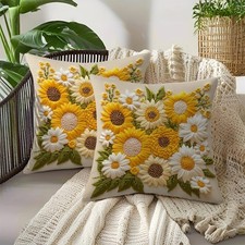18"x18" Sunflower Floral Print Throw Pillow Covers - Soft, Machine Washable with
