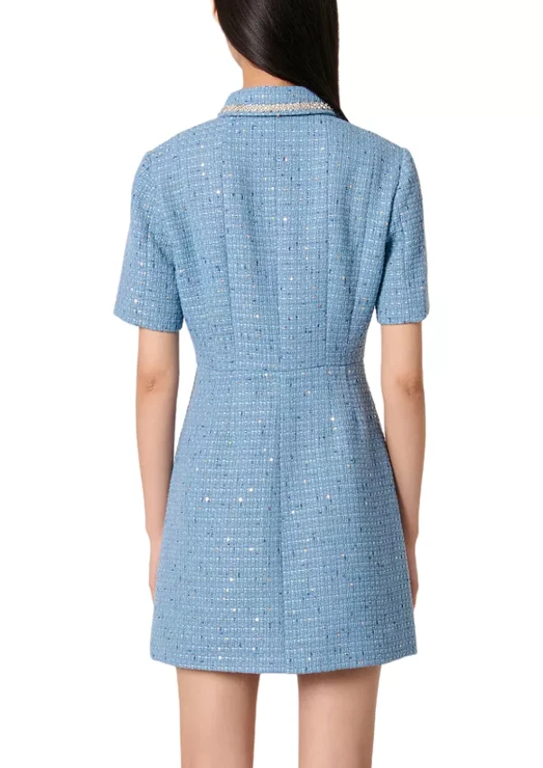 Vestido corto de tweed azul adornado con lentejuelas Maje - talla 42/10 EE. UU. - venta al por menor $495 Foto 3 de 4