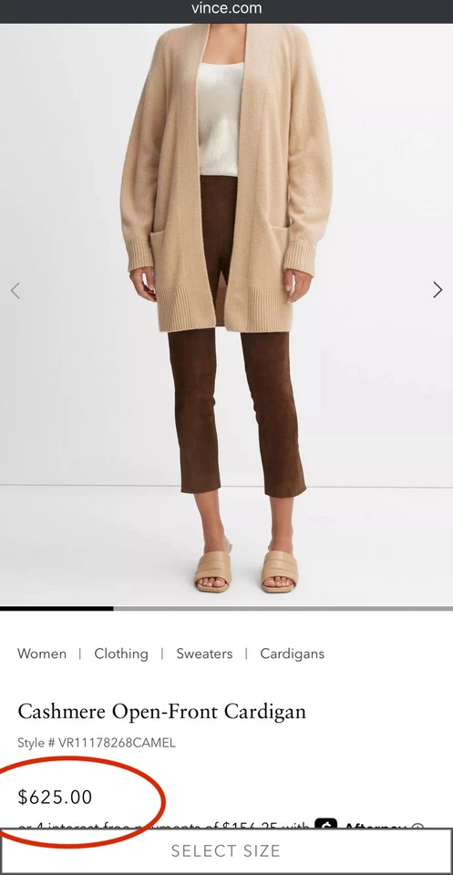  Cárdigan suéter largo Vince mezcla de cachemir y lana para mujer talla grande beige crema Foto 3 de 4