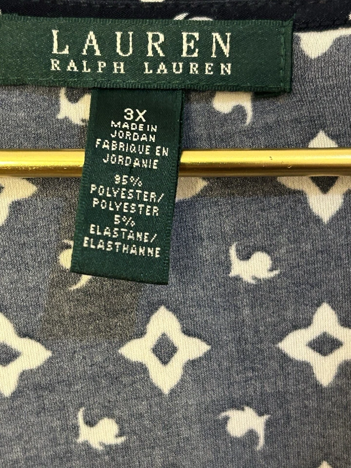 Lauren Ralph Lauren Womens Faux Wrap 3/4 Sleeve Navy Blue Print Dress 3X READ - Image 2 of 4