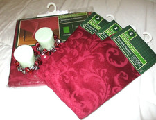 Holiday Time 6 Damask Napkins and Oblong Tablecloth Plus 2 Votive Candles, NEW