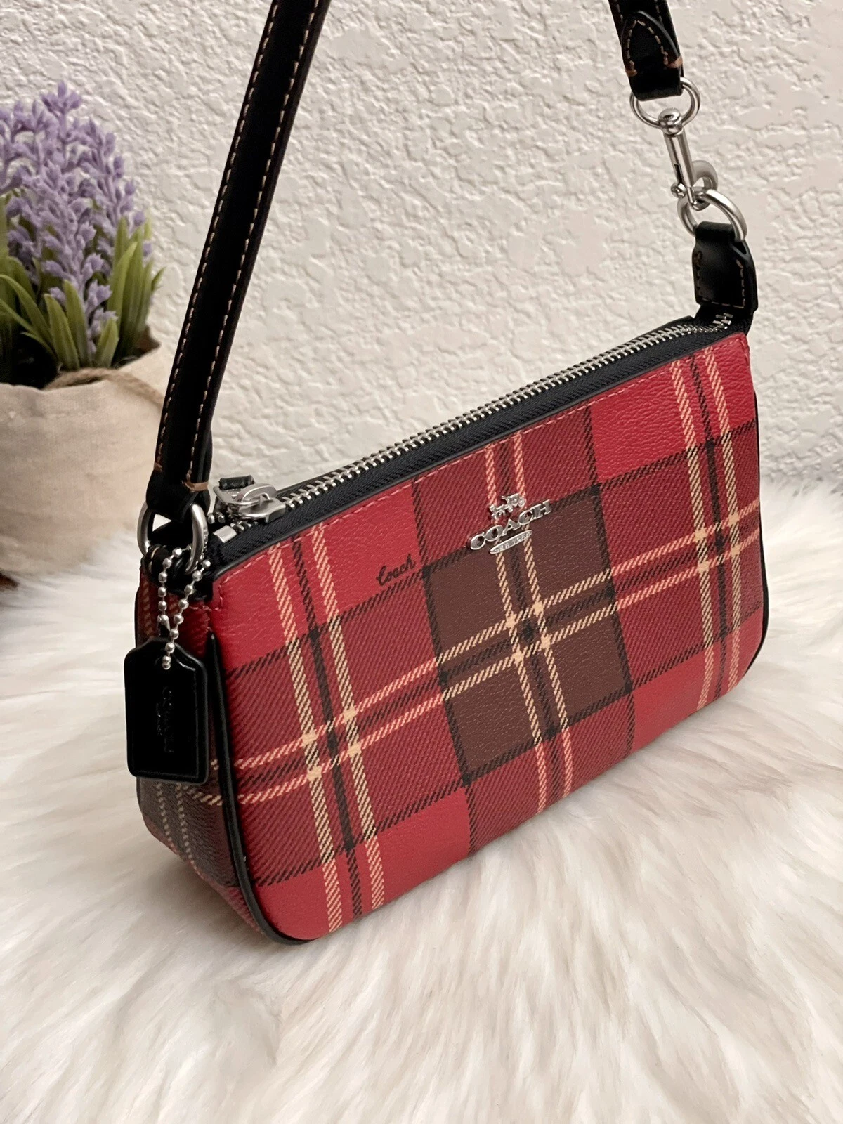 Coach Nolita 19 con stampa a quadri tartan CC809 rosso nero multi
