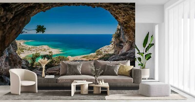 3D Rock Cave Blue Sea Scenery Wallpaper Wall Murals Removable Wallpaper 503