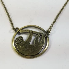 Hanging Sloth Pendant Gold Tone Necklace Amulet Jewelry Pendant ZAD Signed