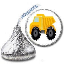 108 Dump Truck Construction Favors Birthday Hershey Kiss Stickers Candy Wrappers