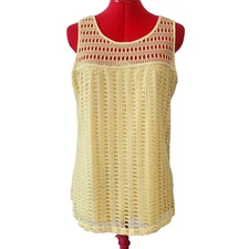NAIF Yellow Lined Lace Knit Sleeveless Summer Blouse Size M