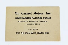 1940s/50s Mt Carmel Motors Inc Hamden CT Packard Dealer Trade Card