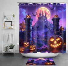 Spooky Gothic Castle Purple Halloween Shower Curtain Bathroom Accessories Set