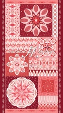 2.6 Yards Quilt Cotton Fabric - Benartex Celestial Lights Red Snowflake Panel