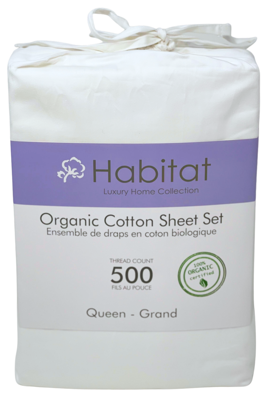 Habitat Luxury Collection Queen 4 PC 500 TC Organic Cotton White Sheet