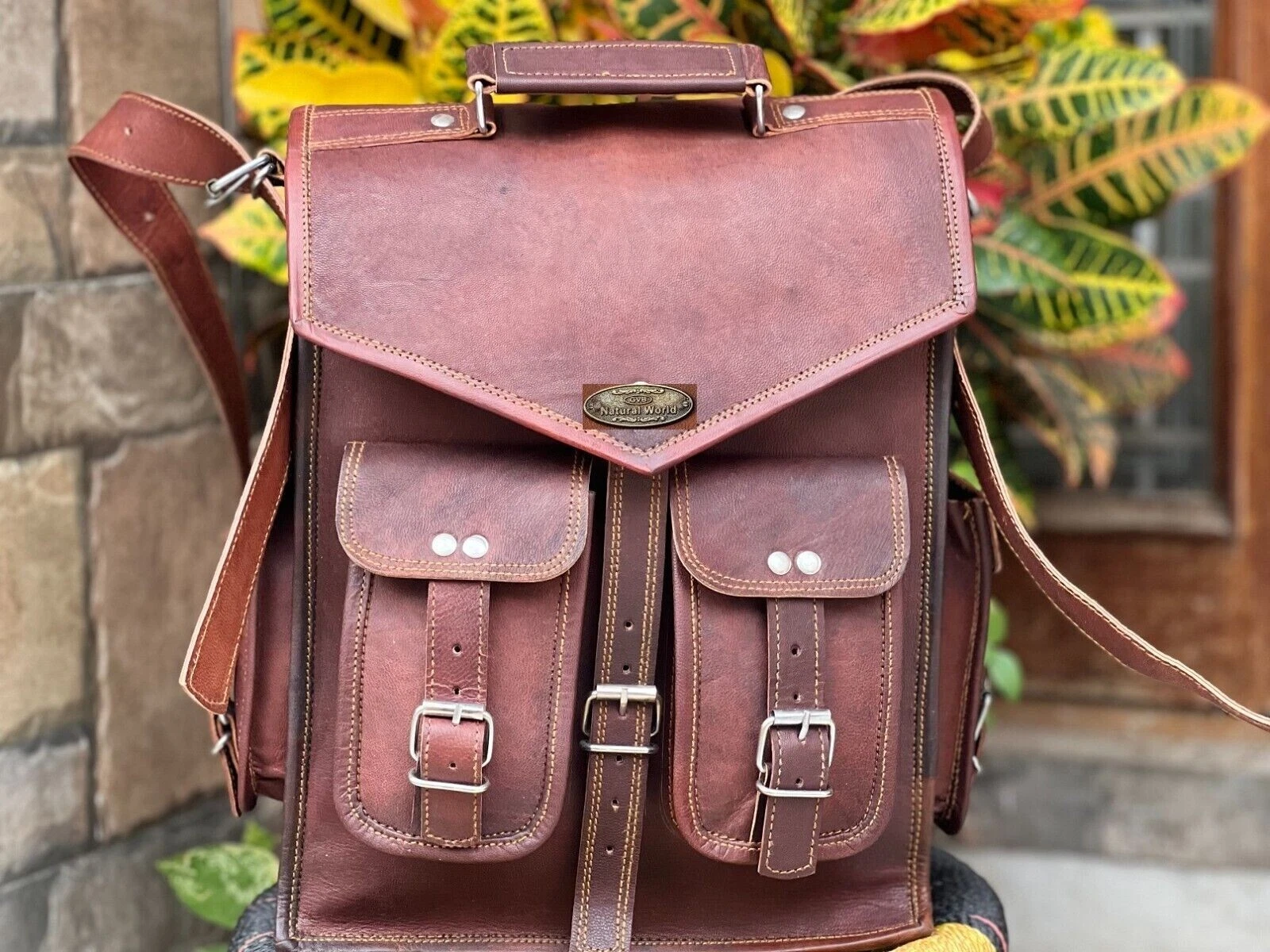 Backpack Vintage Leather Bag Messenger Rucksack Laptop Genuine For Men