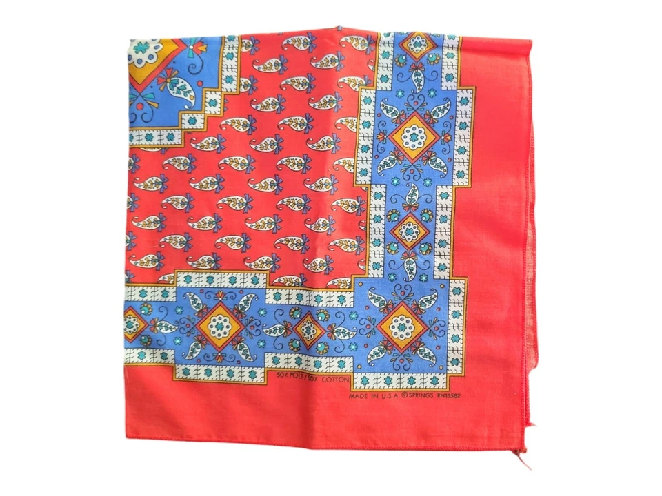 Vintage 80's Red Primary Colors Paisley Banana/ Scarf Made In USA - Image 4 of 4
