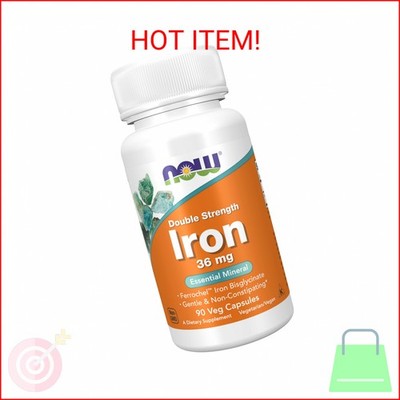 NOW Supplements, Iron 36 mg, Double Strength, Non-Constipating*, Essential Miner