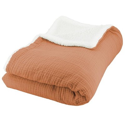Fleece Blanket and Cotton Gauze, 130 x 170 cm, Warm and Soft Blanket for Bed o...