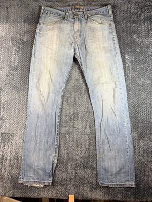 Levi's 504 Jeans Mens 34x32 Blue Denim Cotton Mid Rise Frayed Hem Straight Leg