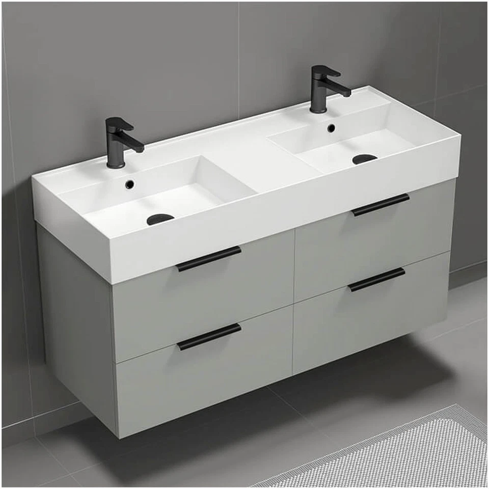 Tocador de lavabo doble montado en la pared Nameeks Derin-4818-W-2 Derin 48" - dorado Foto 4 de 4