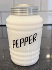 Vintage 30s Hazel Atlas Beehive White Milk Glass Pepper Shaker W Lid 5in Perfect