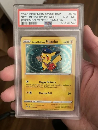 2020 Pokemon Centre SWSH Black Star Promo 074 Special Delivery Pikachu PSA 8 NM