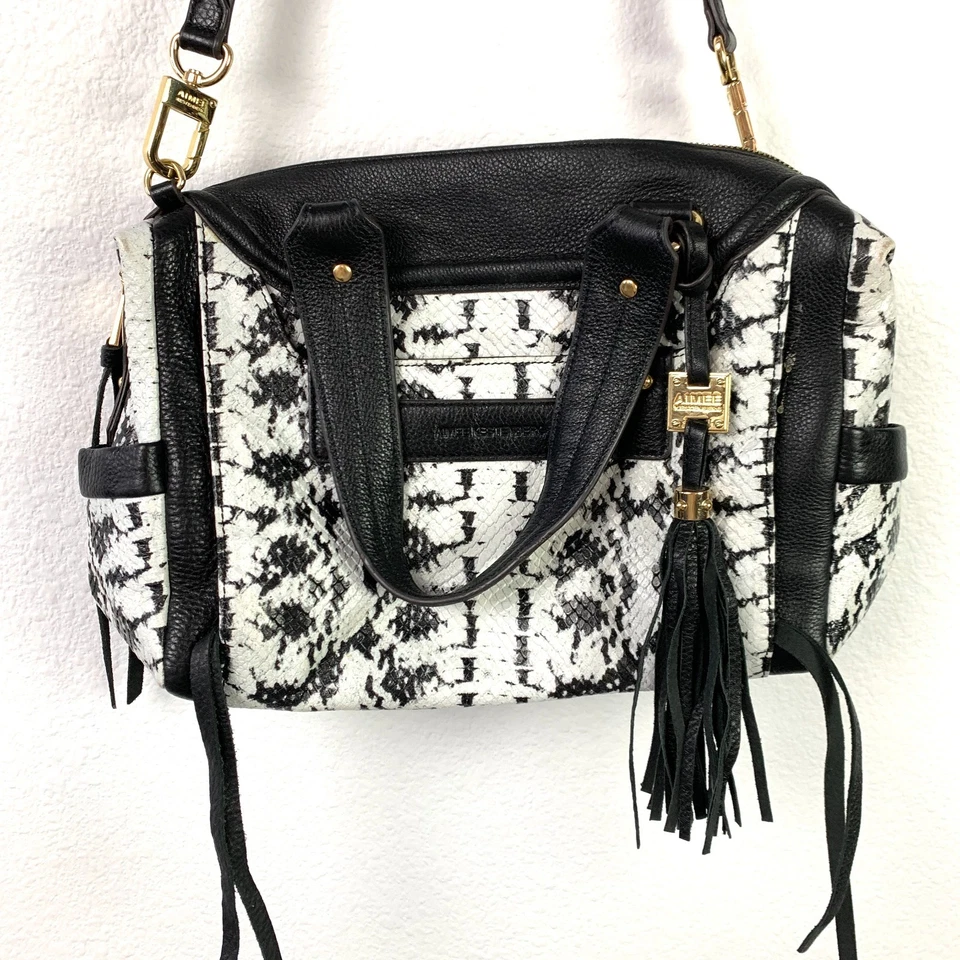 Aimee Kestenberg Negro Blanco Piel de Serpiente Cuero Hobo Bolso de Hombro Cartera Foto 2 de 4