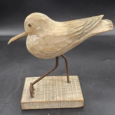 Vintage Hand Carved Wood With Metal Legs Sandpiper Plover Glass Eyes Figurine