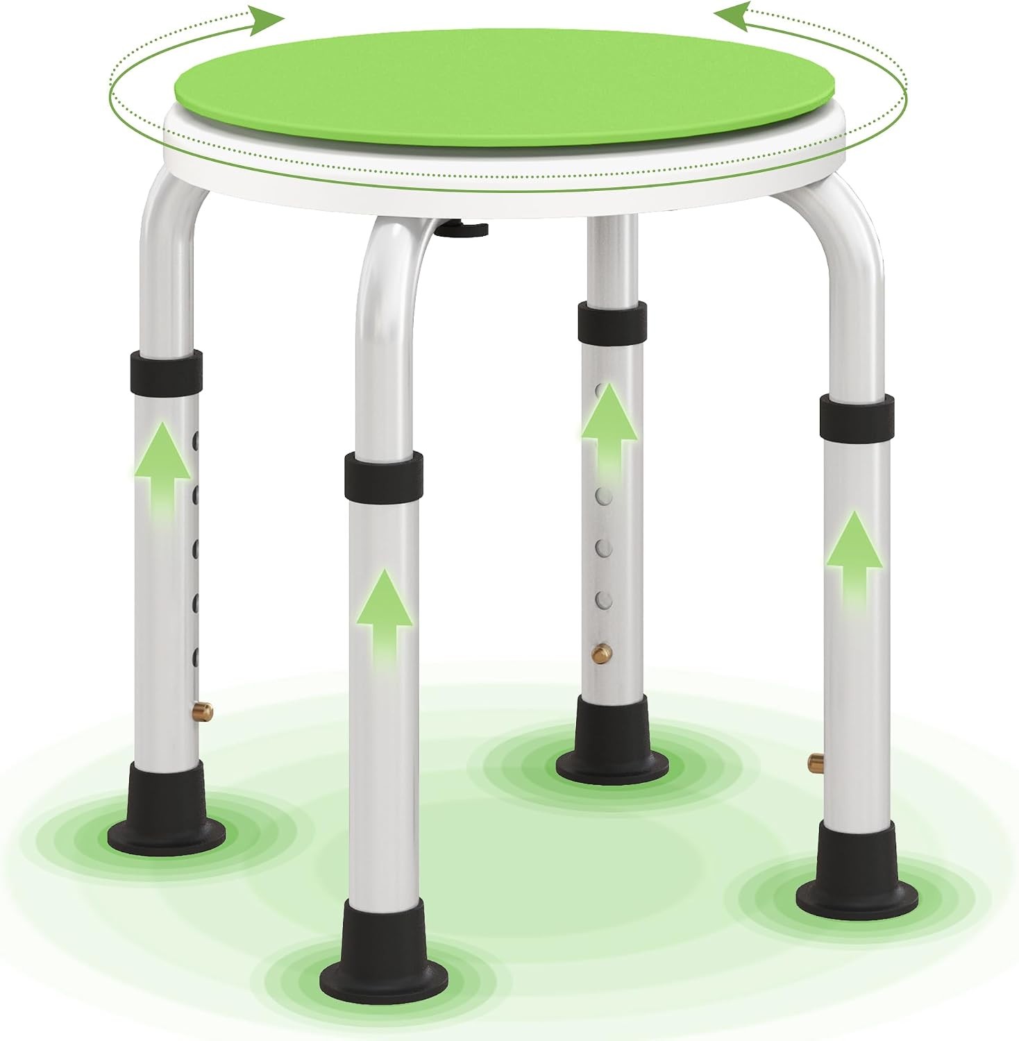 HOMCOM 360° Swivel Seat Bath Shower Stool Adjustable Height Green | Shower Chair, Aluminium Frame, Non-Slip Feet, Safe Support, Home Assistance - Image 2