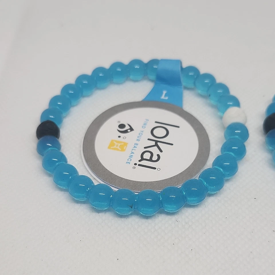 Lokai Blue White Black Rubber Bead Stretch Bracelet Lot of 2 Size L - Image 3 of 4