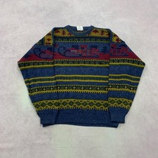 Vintage Knitted Jumper abstract patterned grandad knit sweater Men's XL