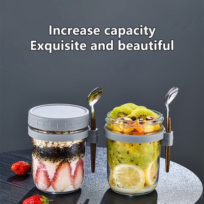 10oz Overnight Oats Jar With Spoon   Sealed Breakfast Cup For Yogurt, Mason J#lk