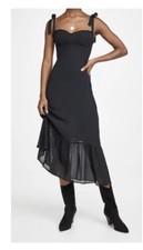 Reformation Nikita Dress Black Tie Shoulder Corset Bust Midi Ruffle 00