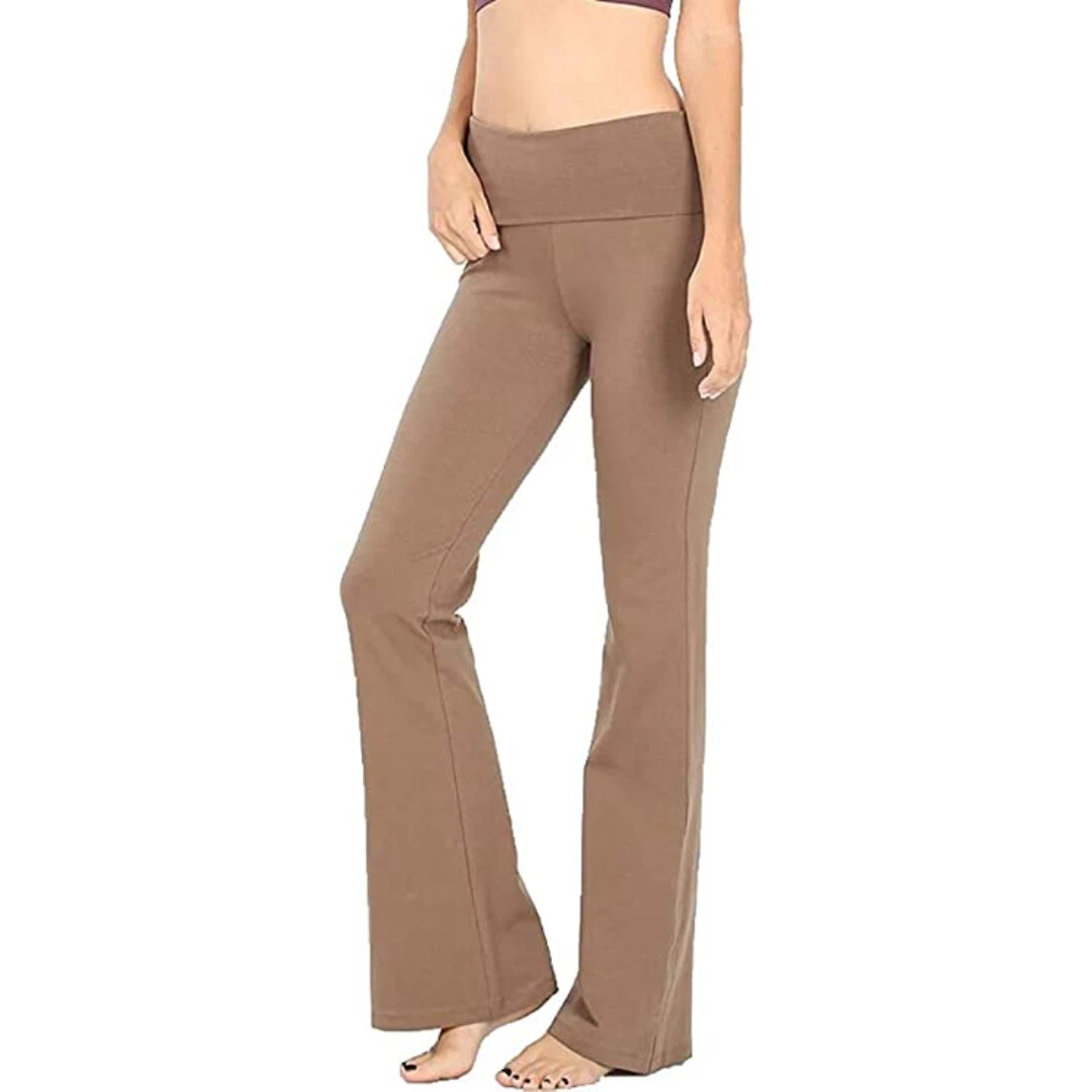 NEW Plus Size Cotton Stretch Fold Over Yoga Flare Pants- XL/1X-2X-3X