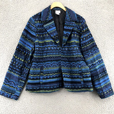 Chicos Blazer Womens 2 US 12 Blue Multi Embroidered Beaded Sequin Pocket Office 