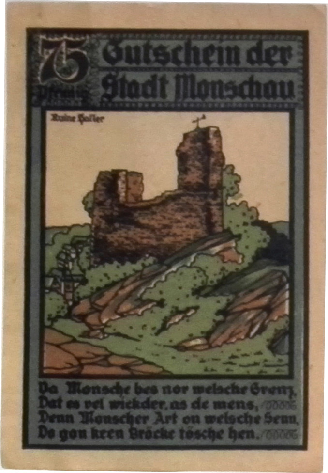 1921 Germany WONSCHAU 75 Phennig Banknote / Notgeld