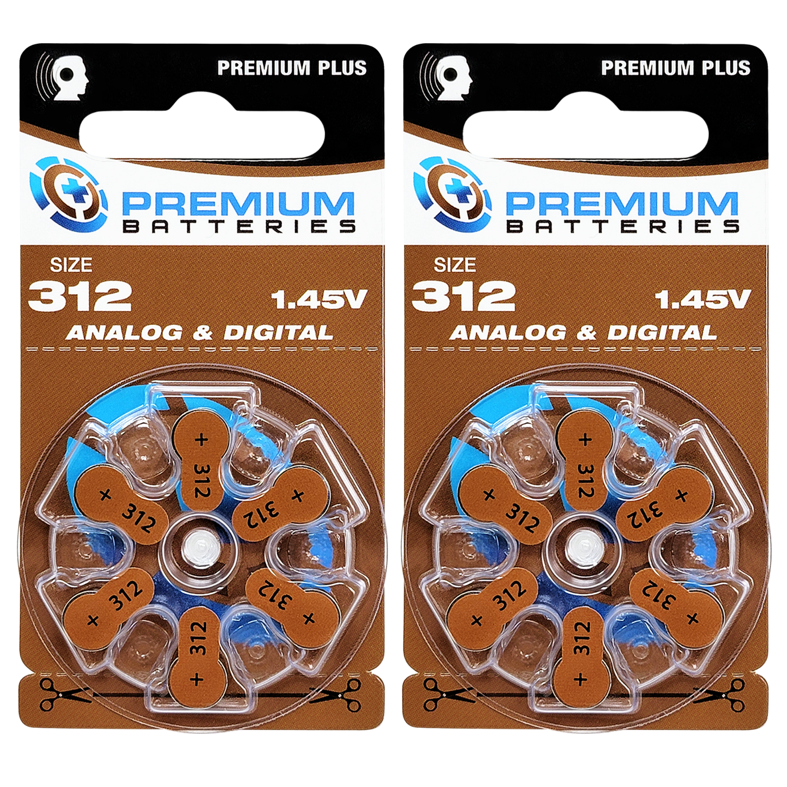 Premium Batteries Size 312 ZA312 1.45V Hearing Aid Batteries Brown Tab (12 Pack)-image