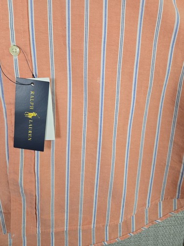 POLO RALPH LAUREN $125 Oxford camicia sportiva in tessuto taglia media uomo righe arancioni - Foto 14 di 16