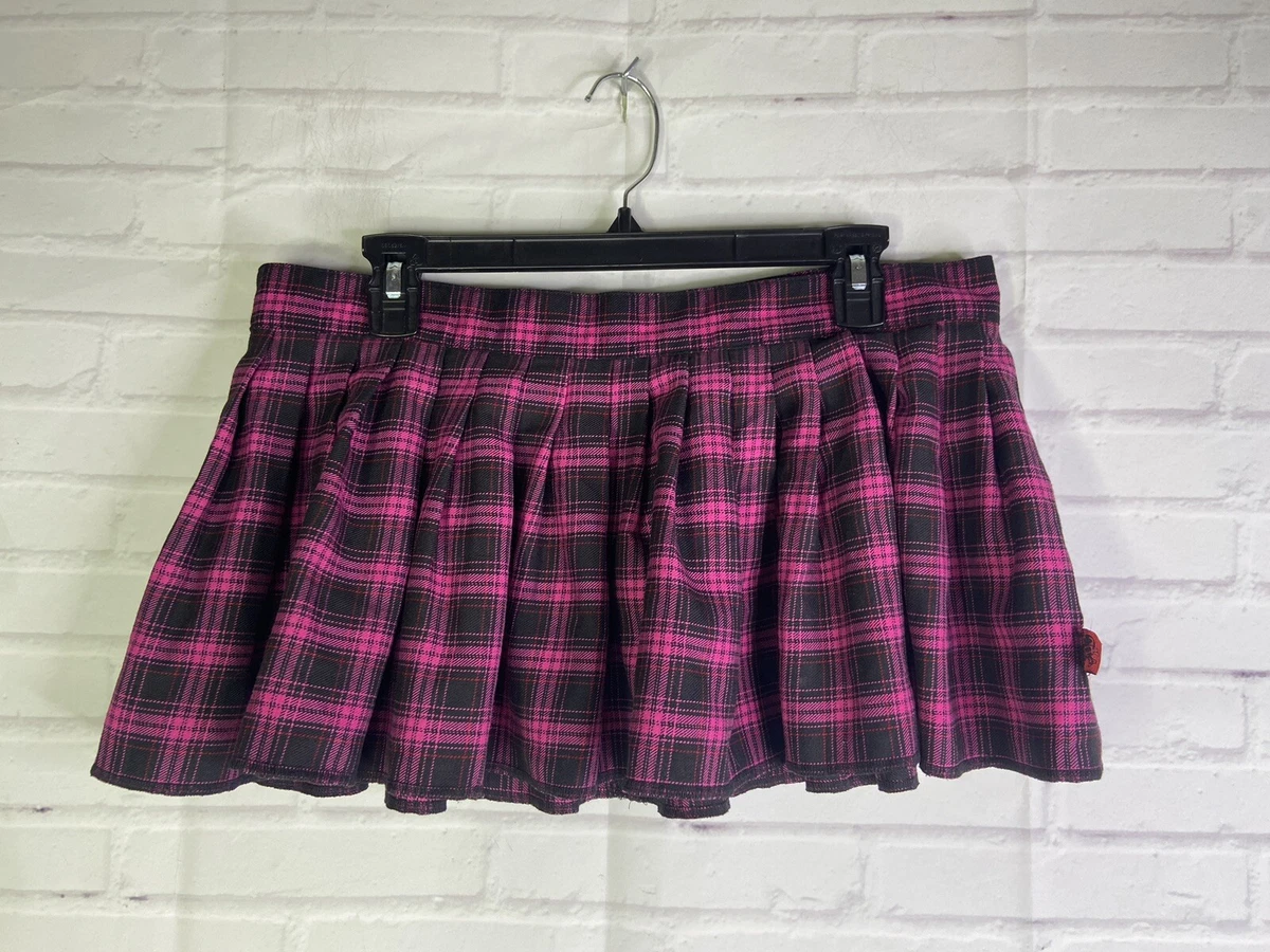Tripp NYC Pink Black Plaid Mini Skirt Pleated 90s Gothic Punk